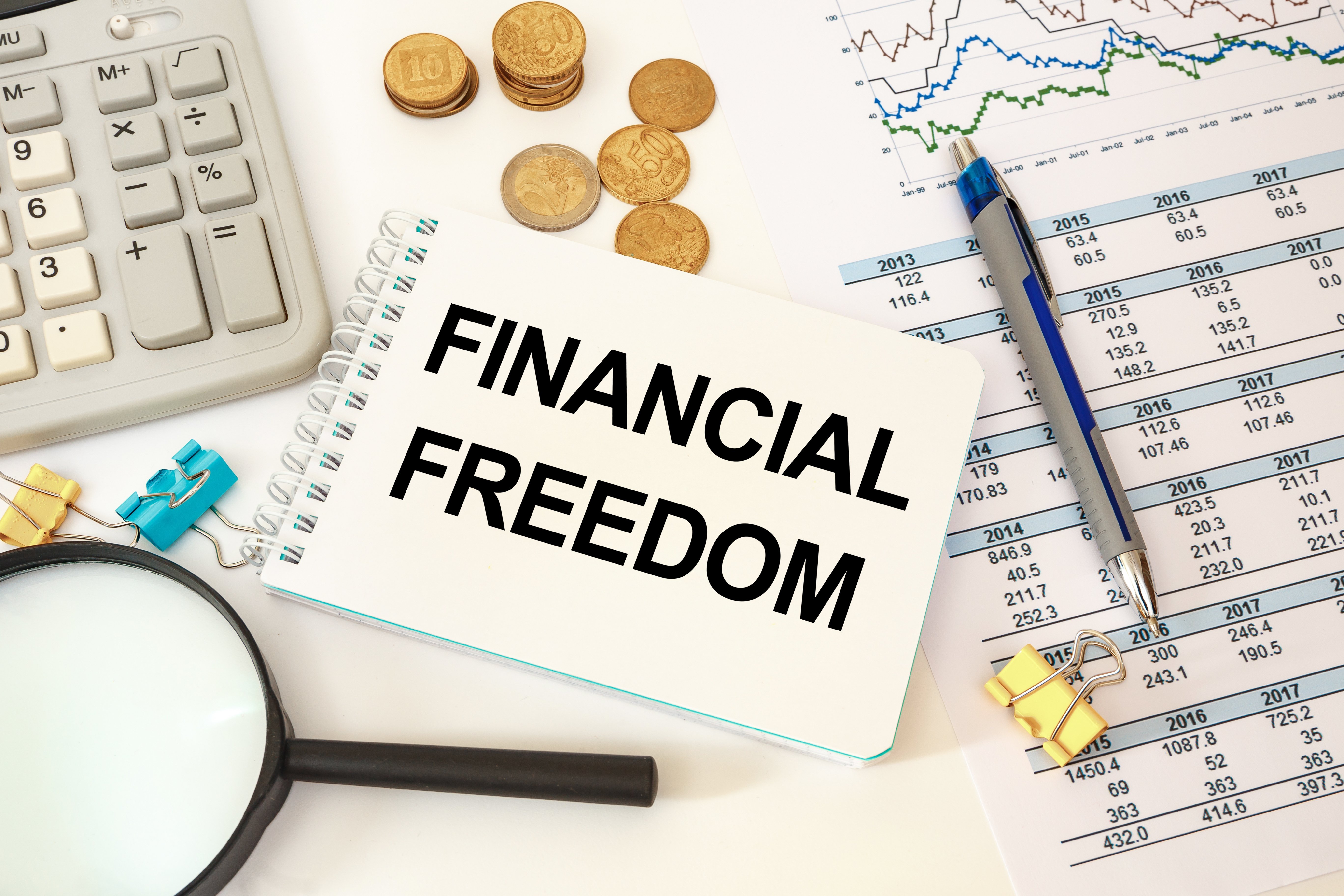 Finance Concept - notebook writing Financial FREEDOM